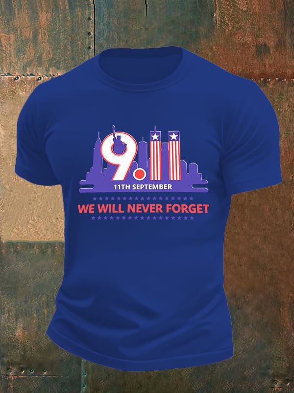Men's WE WILL NEVER FORGET Print Crew-Neck T-Shirt