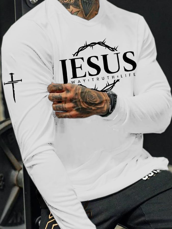Men's Jesus The Way The Truth The Life Print Long Sleeve T-shirt