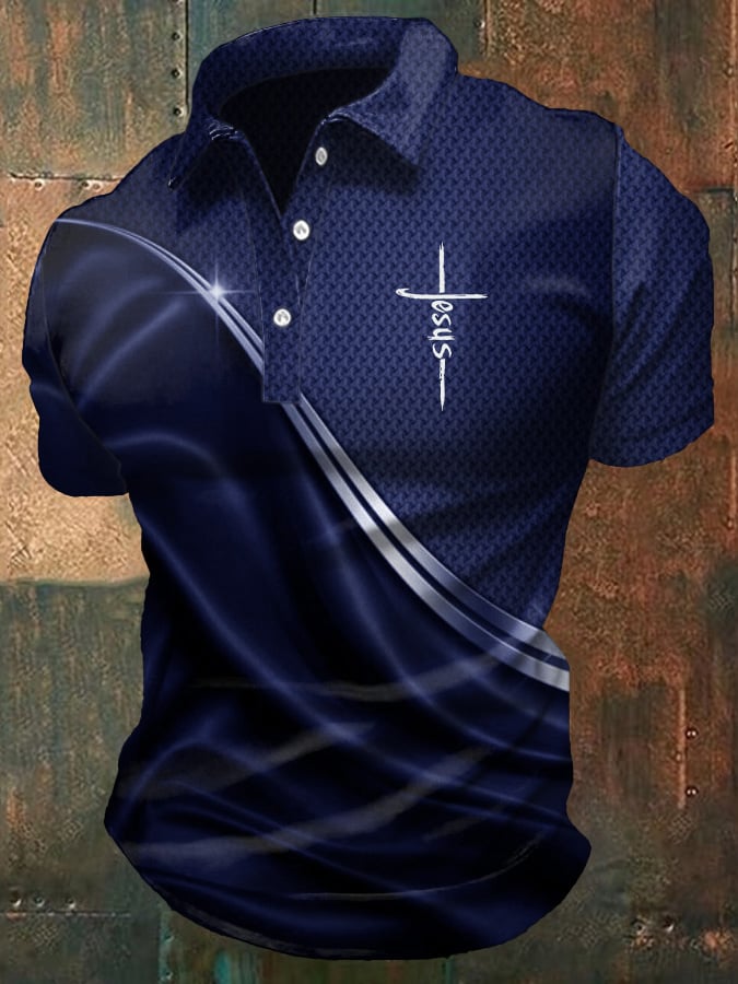Men's Casual Christian Print Polo Shirt