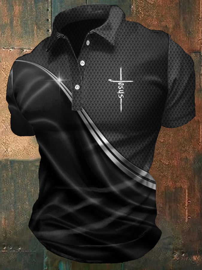 Men's Casual Christian Print Polo Shirt