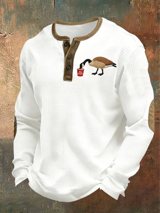 Men's casual Canadian Wolfbird waffle-knit Henley shirt
