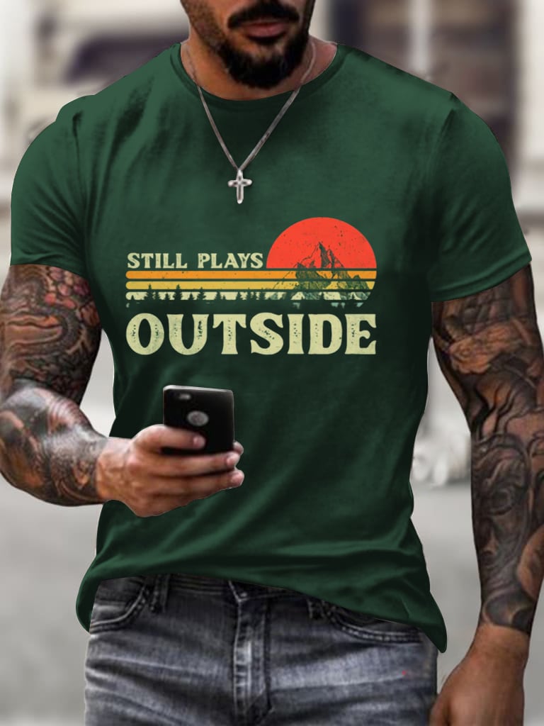 Retro Men's Still Playing Outdoors Hiking Print T-Shirt