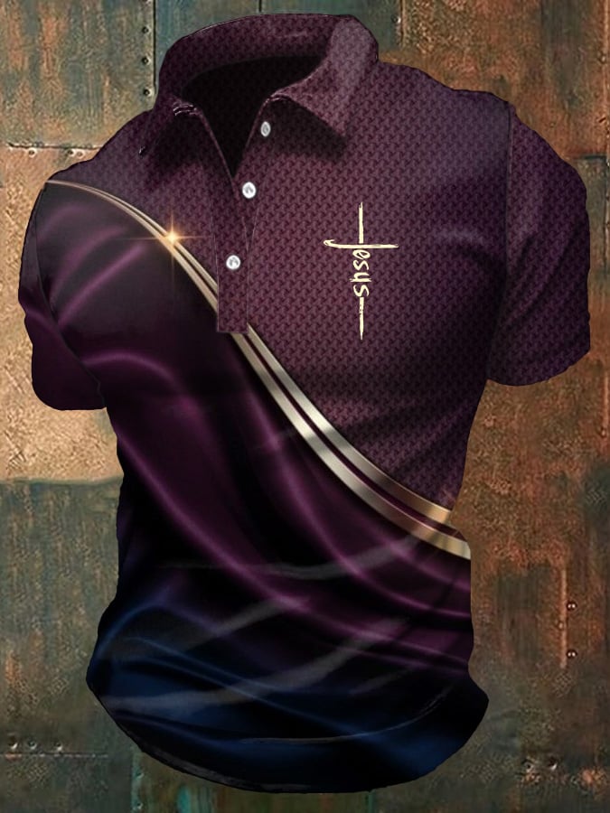 Men's Casual Christian Print Polo Shirt