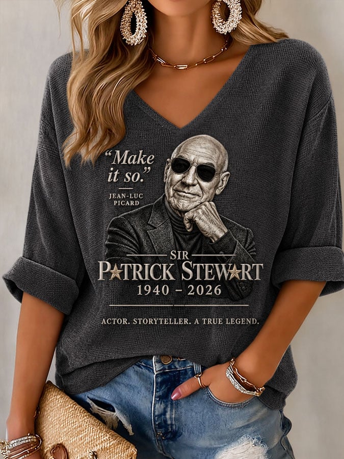 Women's Casual Print Waffle-Knit Top
