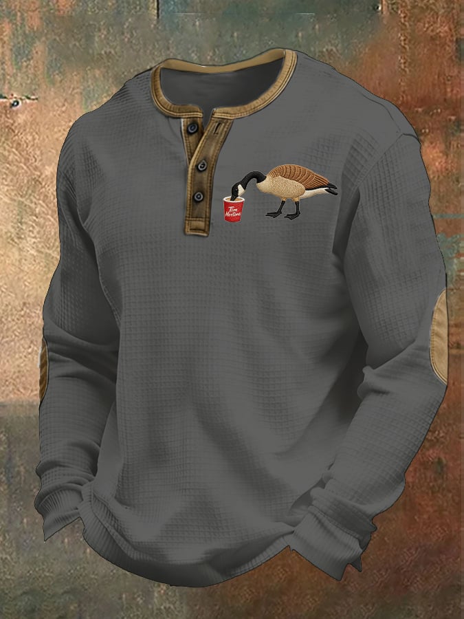 Men's casual Canadian Wolfbird waffle-knit Henley shirt