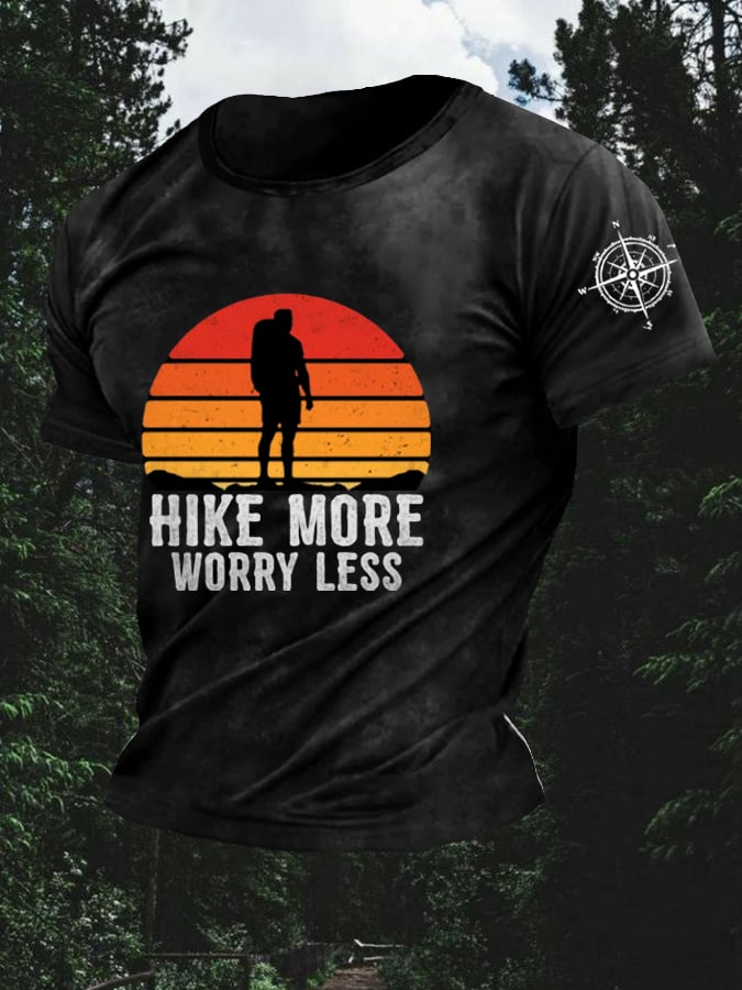 Retro Men's Hike More Worry Less Hiking Print T-Shirt