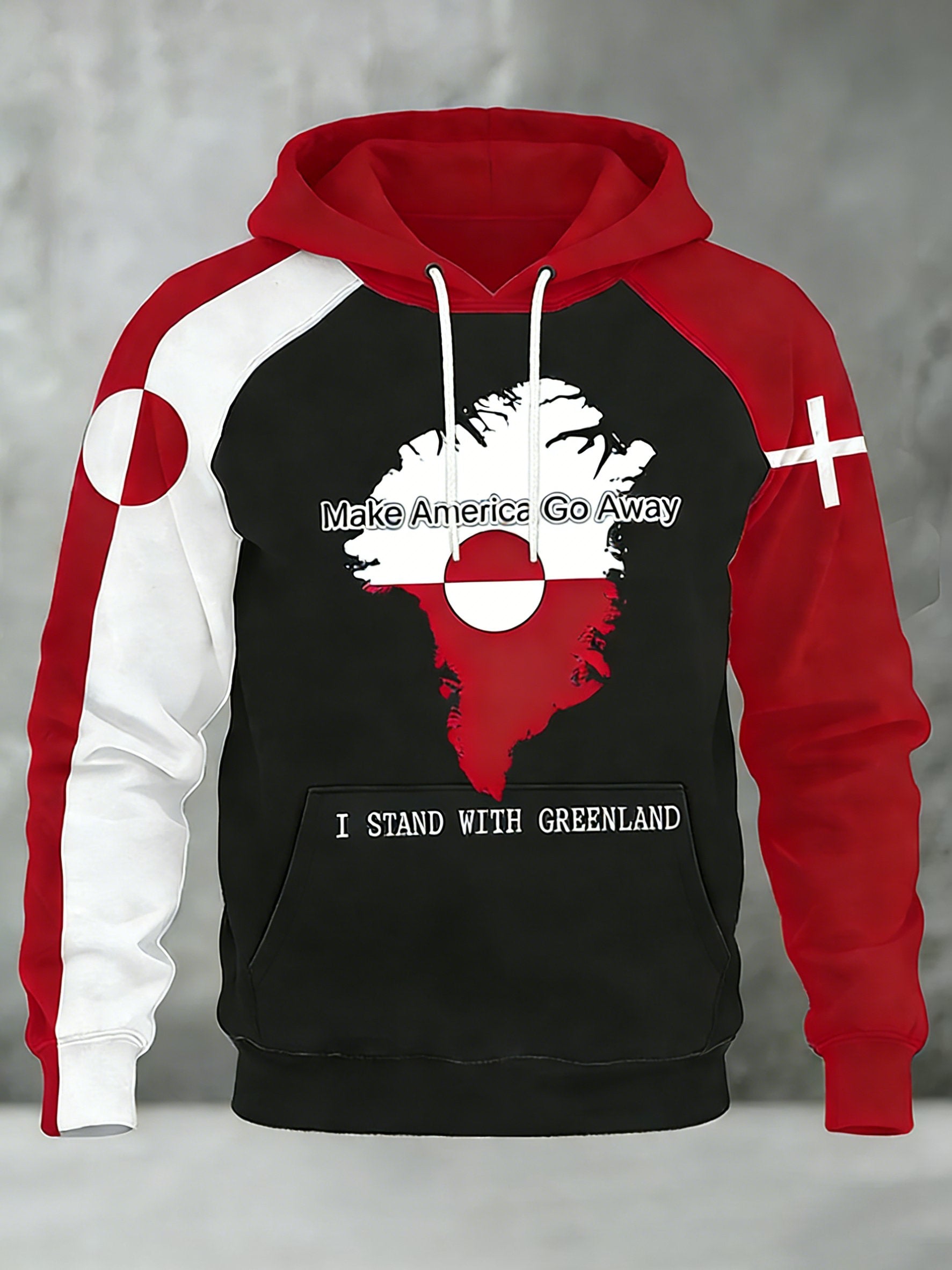 Men's Retro Greenland Print Raglan Sleeve Hoodie