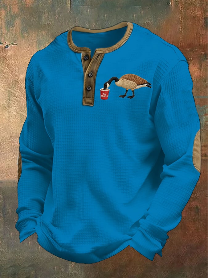Men's casual Canadian Wolfbird waffle-knit Henley shirt