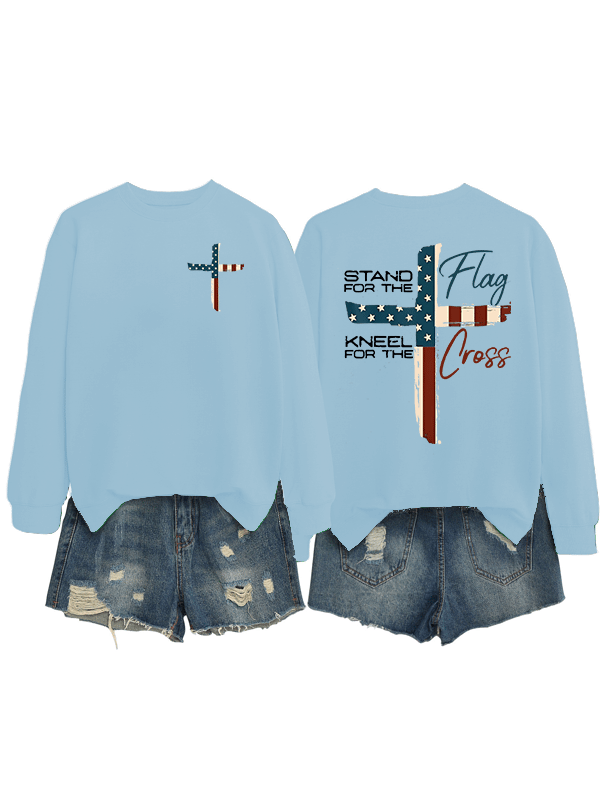 Women's Stand For The Flag Kneel For The Cross Print Sweatshirt