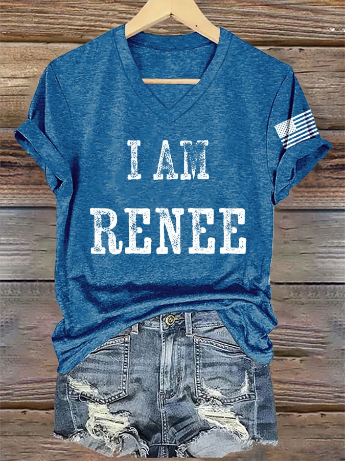 V-Neck Retro I Am Renee Print T-Shirt