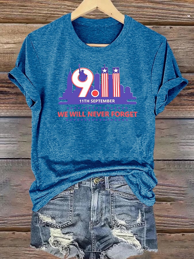 Women's WE WILL NEVER FORGET Print Crew-Neck T-Shirt