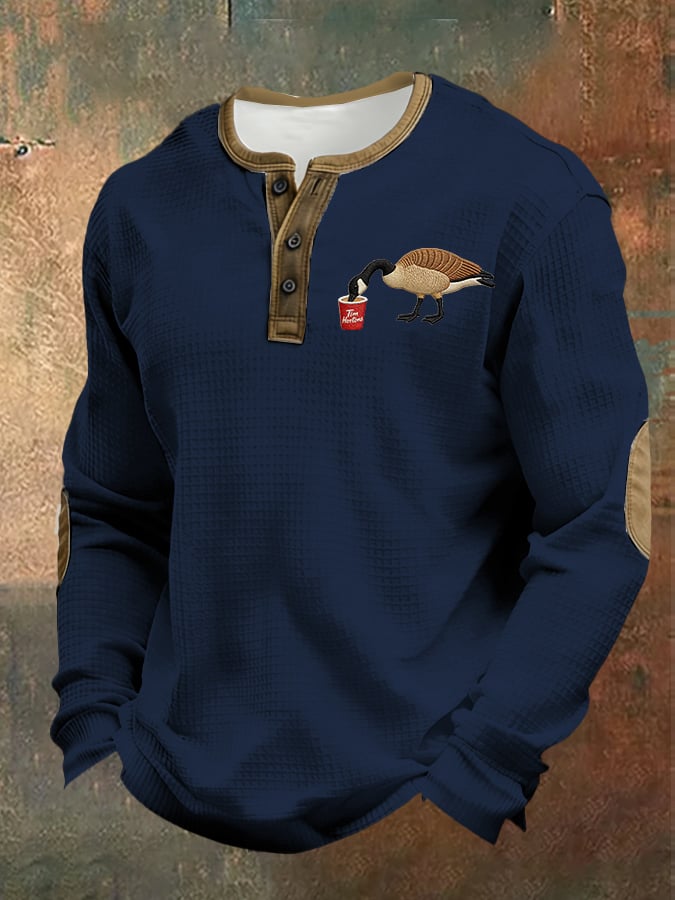 Men's casual Canadian Wolfbird waffle-knit Henley shirt