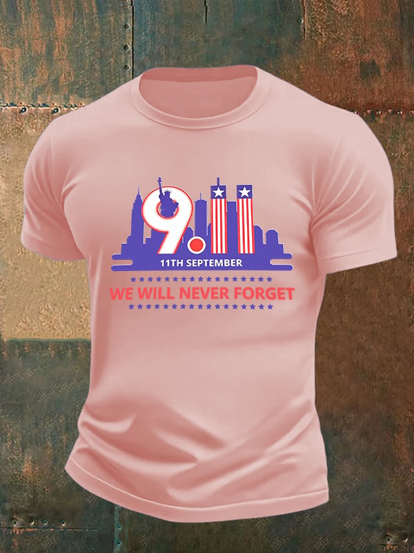 Men's WE WILL NEVER FORGET Print Crew-Neck T-Shirt