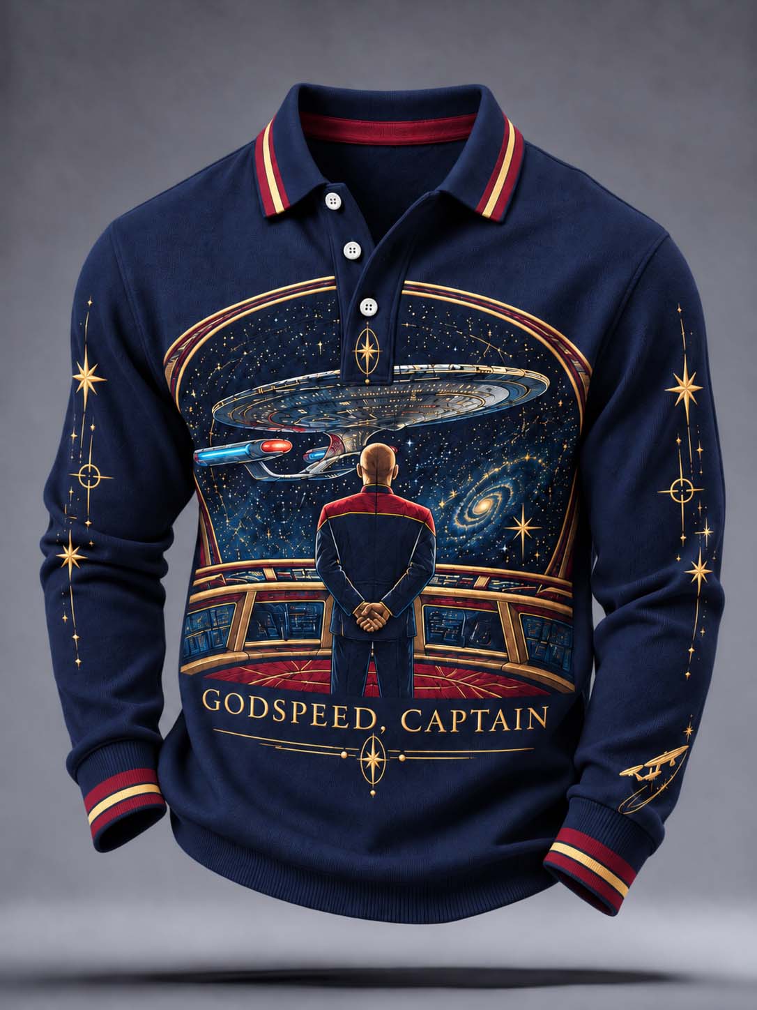 Men's In Loving Memory of Our Captain Printed Long Sleeve Polo