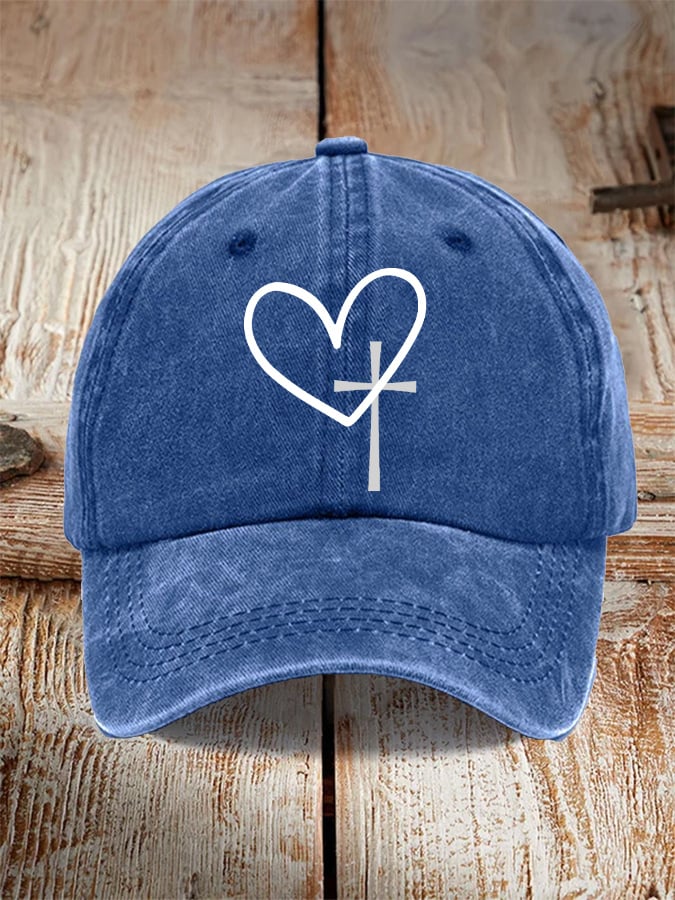 Unisex Heart Cross Print Baseball Cap