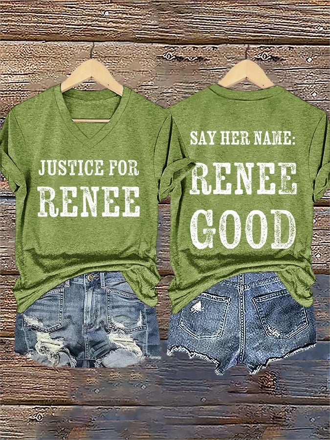 V-Neck Retro Justice For Renee Say Her Name:Renee Nicole Good Print T-Shirt