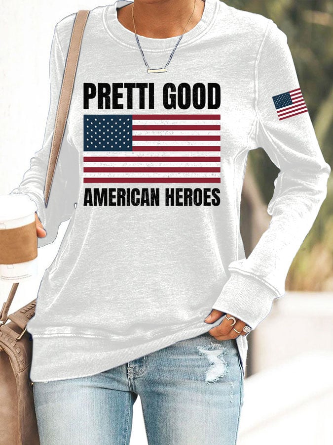 Women's Pretti Good American Heroes Print Casual Sweatshirt
