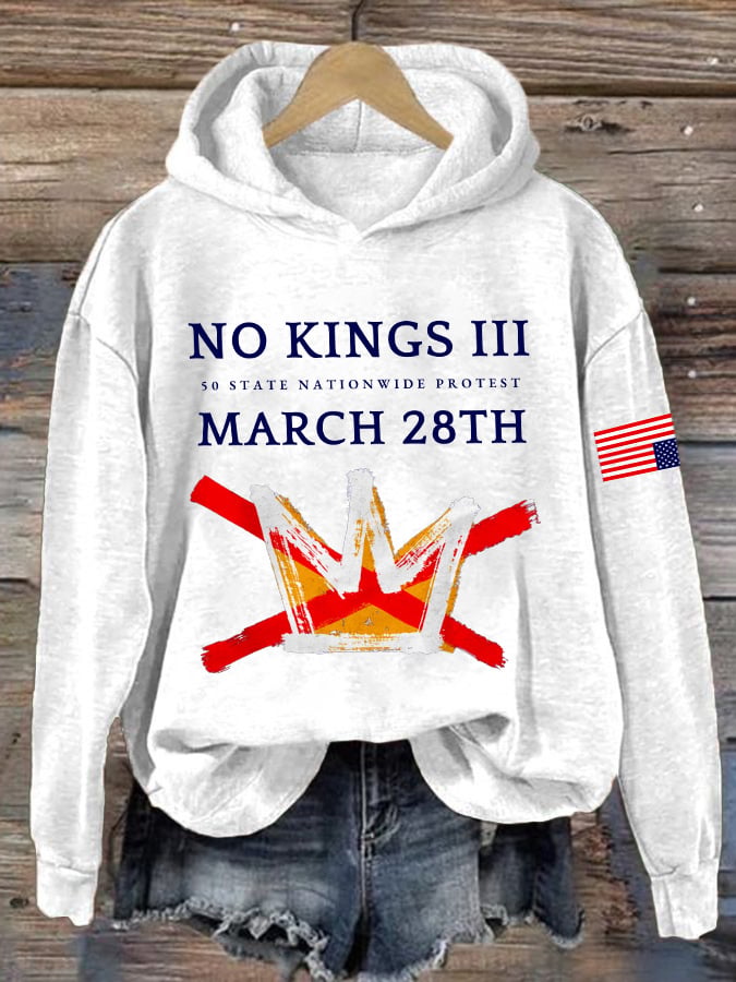 🔥Buy 3 Get 15% Off🔥Retro No Kings III 50 State Nationwide Protest March 28th Print Hoodie