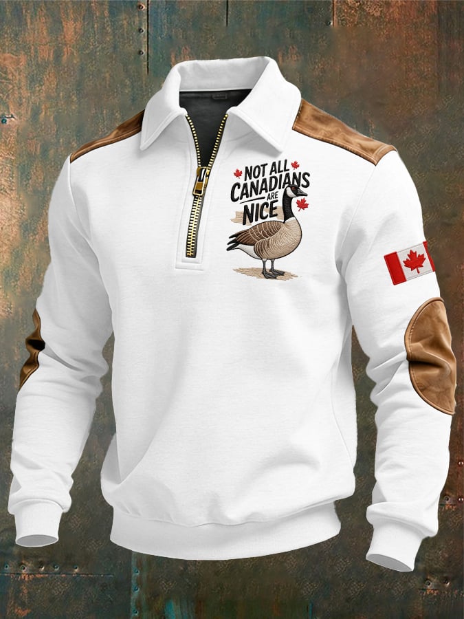 Men's casual Canadian Print Zipper Sweatshirt