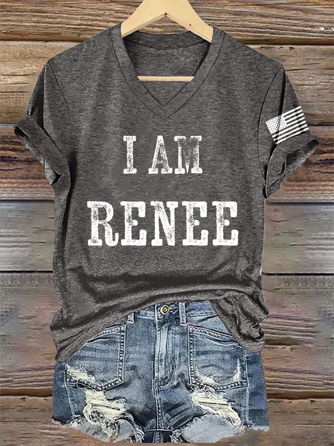 V-Neck Retro I Am Renee Print T-Shirt