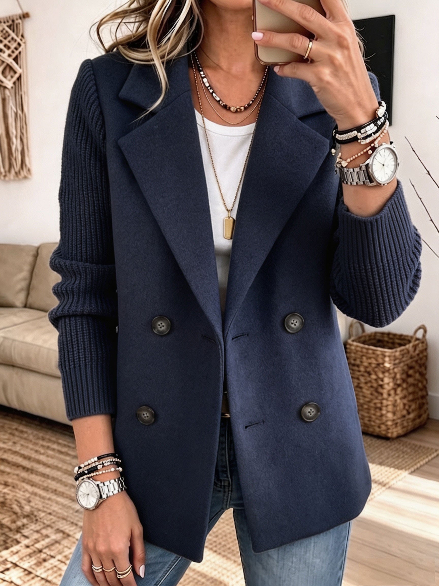 🤲LAST DAY SAVE 49% ⏰✨ Cozy Knit-Sleeve Blazer – Chic, Warm & Effortless
