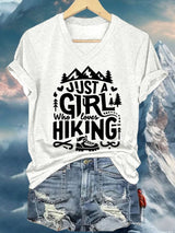 Women's Just A Girl Who Loves Hiking Printed V Neck T-Shirt