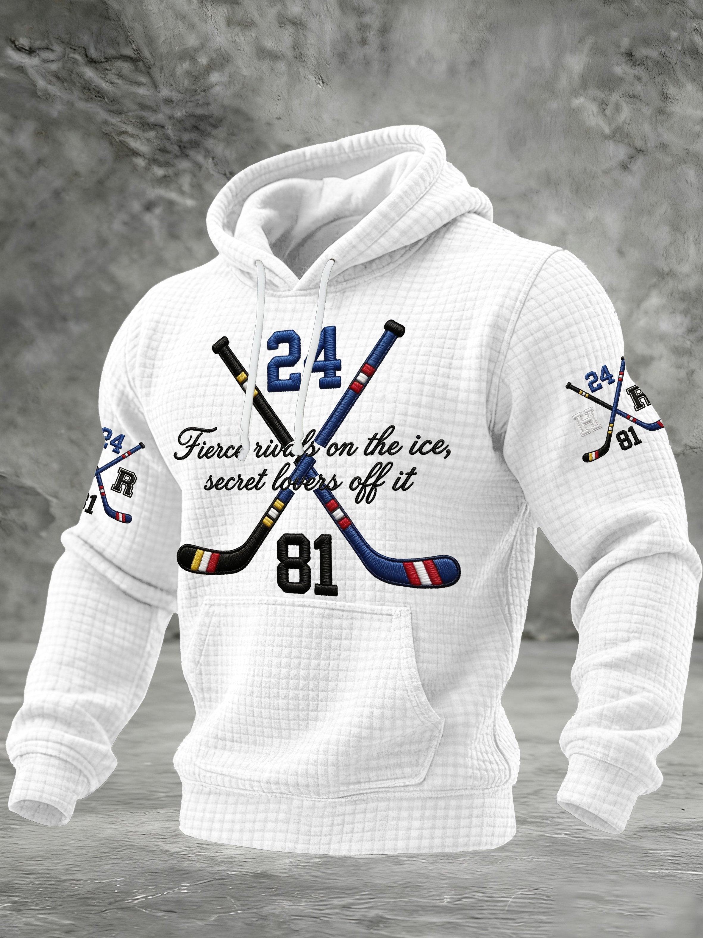 Men's Ice Hockey Fierce Rivals On The Ice, Secret Lovers Off It Printed Casual Hoodie