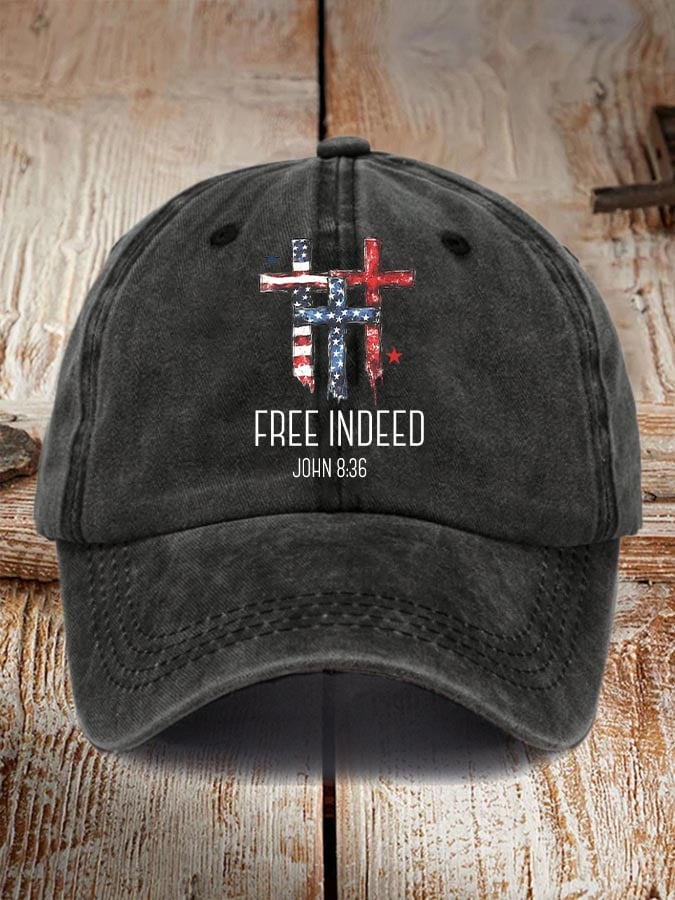 Vintage Free Indeed USA 4th Of July Print Baseball Cap