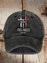 Vintage Free Indeed USA 4th Of July Print Baseball Cap