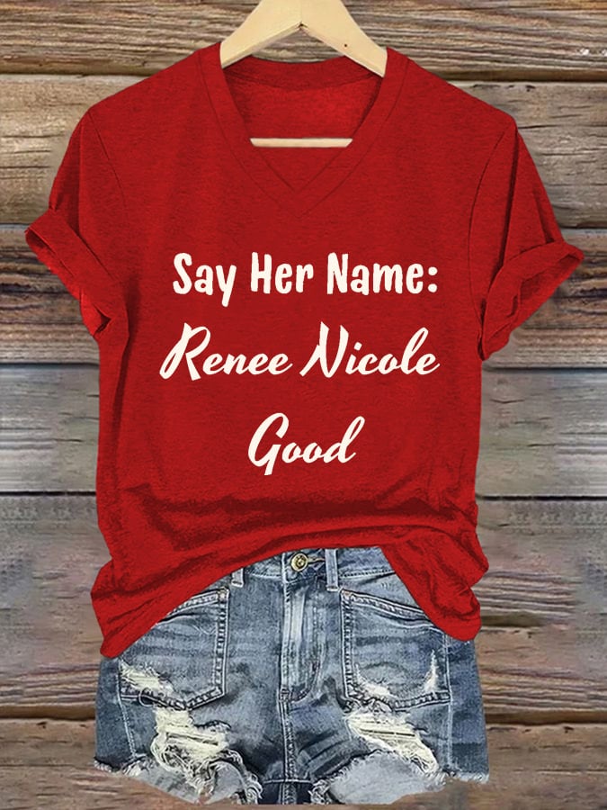 Women's Say Her Name Print V Neck T-shirt
