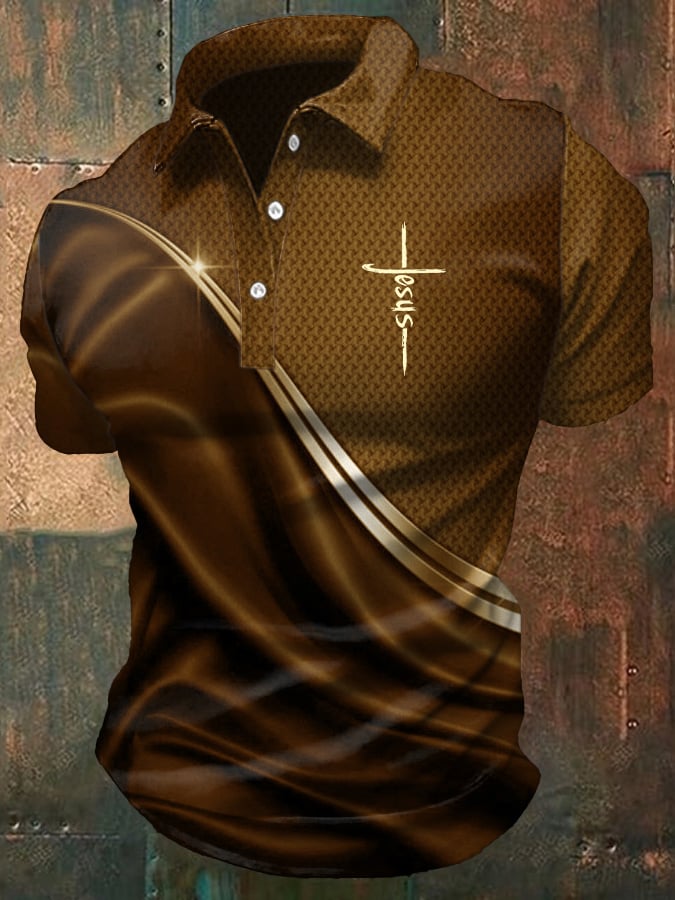 Men's Casual Christian Print Polo Shirt