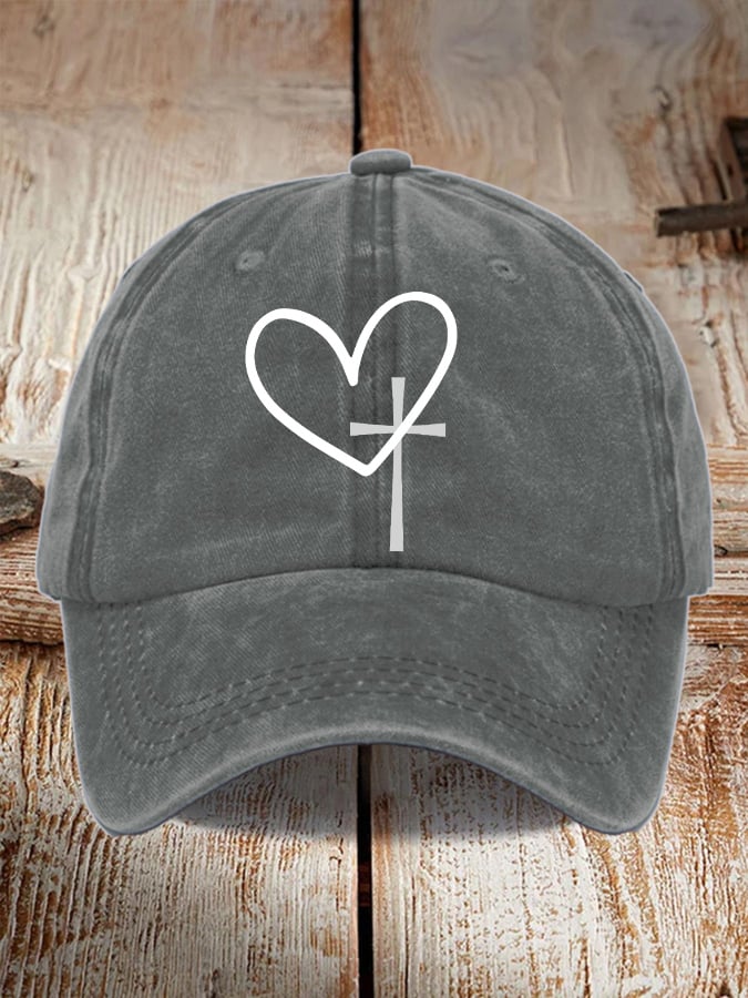 Unisex Heart Cross Print Baseball Cap