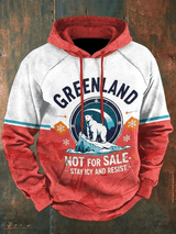 Men's Retro Greenland Not For Sale Stay Icy And Resist Print Raglan Sleeve Hoodie