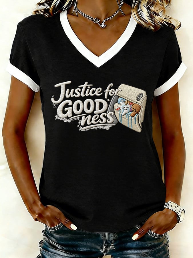 Women's Justice For GOODness Print V Neck T-shirt