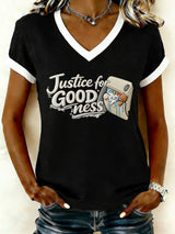 Women's Justice For GOODness Print V Neck T-shirt