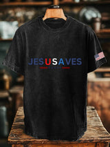 Men's Vintage USA Jesus Saves Printed Round Neck T-Shirt