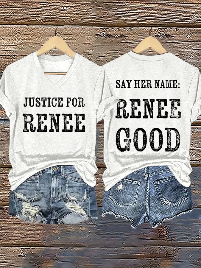 V-Neck Retro Justice For Renee Say Her Name:Renee Nicole Good Print T-Shirt