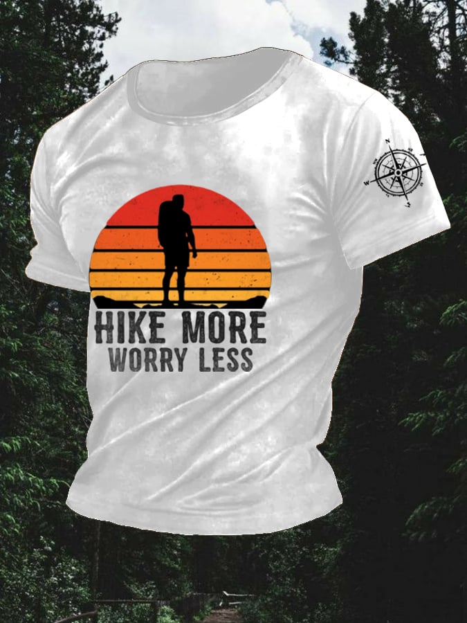 Retro Men's Hike More Worry Less Hiking Print T-Shirt