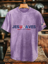 Men's Vintage USA Jesus Saves Printed Round Neck T-Shirt