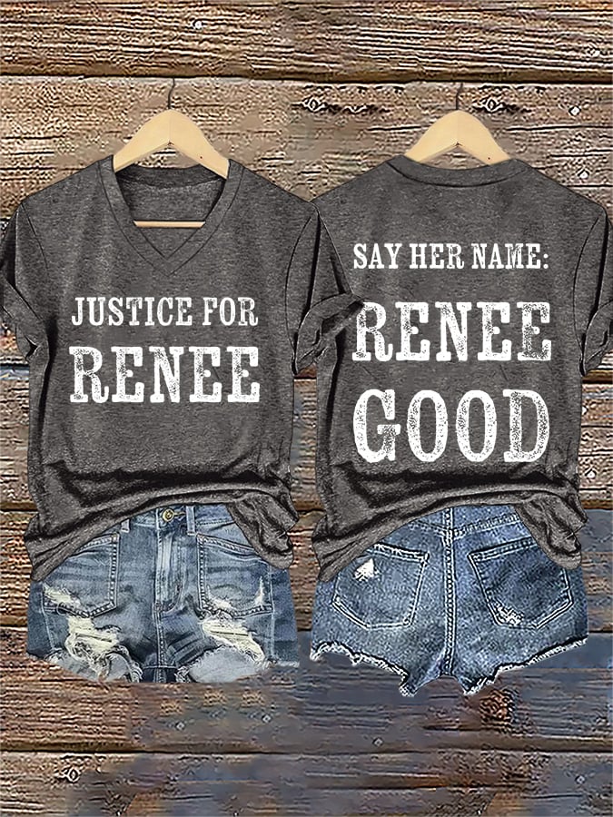 V-Neck Retro Justice For Renee Say Her Name:Renee Nicole Good Print T-Shirt