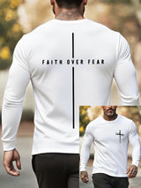 Men's Retro Faith Cross "Faith Over Fear" Print Crew Neck T-Shirt