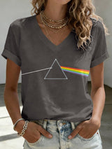 V-Neck Retro See You On The Dark Side Of The Moon Print T-Shirt