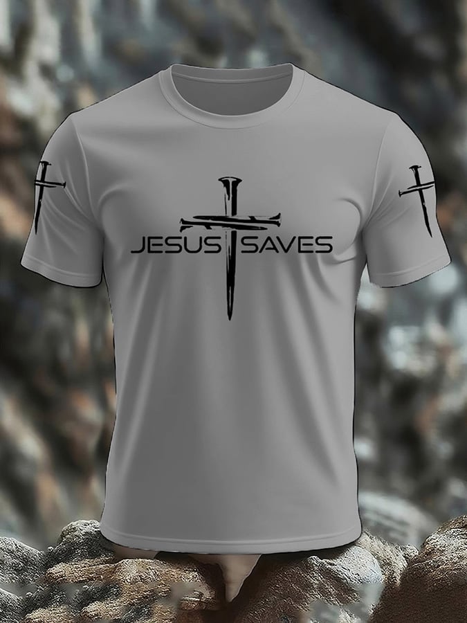 Men's Faith Jesus Saves Print Casual T-Shirt