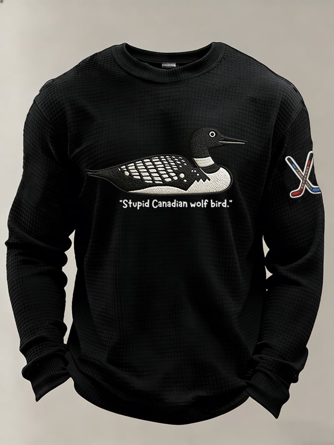 Men's Stupid Canadian wolf bird  Print Long-Sleeved T-Shirt