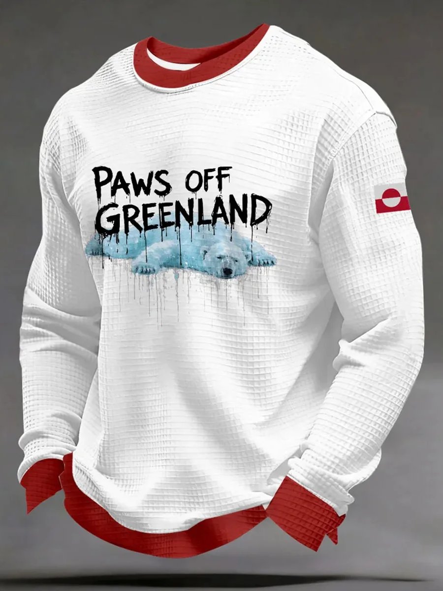 Men's Retro Paws Off Greenland Print Casual Long-Sleeved Top