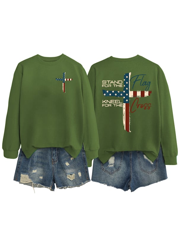 Women's  Stand For The Flag Kneel For The Cross  Print  Sweatshirt