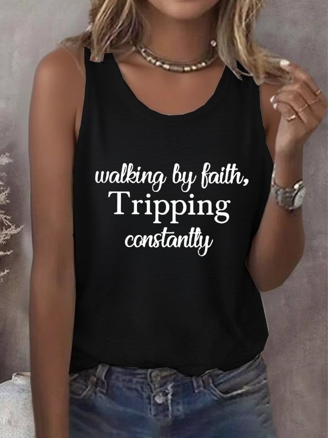 Women's Walking By Faith Tripping Constantly Print Vest