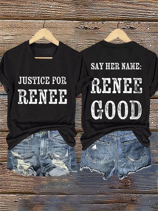 V-Neck Retro Justice For Renee Say Her Name:Renee Nicole Good Print T-Shirt