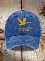 Unisex casual Stupid Canadian wolf bird washed cotton hat