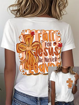 Women's Retro Fall For Jesus He Never Leaves Print T-Shirt